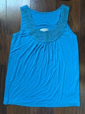 Y2K dressbarn Turquoise Beaded Scoop Neck Tank